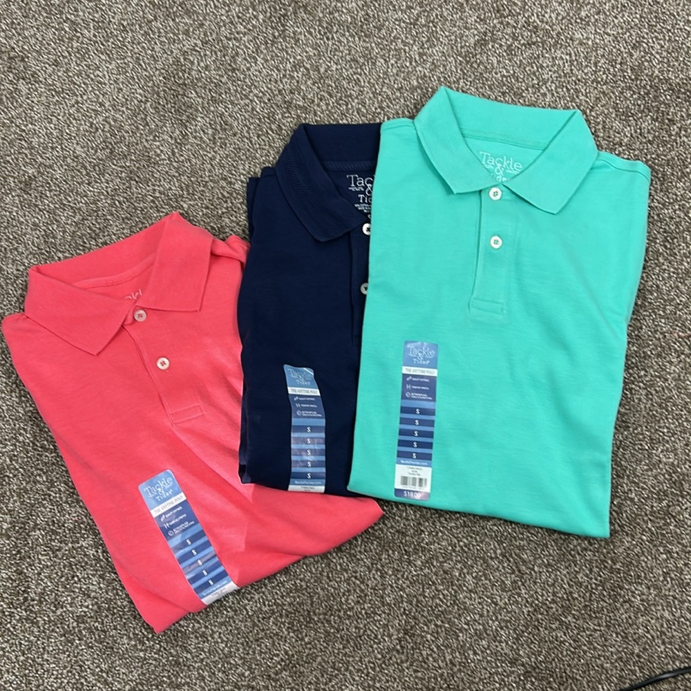 NWT Polo Shirt Size S Cotton Polyester Button Collar Colors Coral, Blue or Green